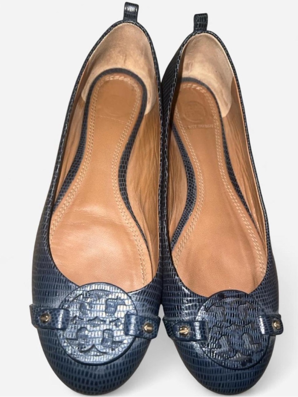 Women’s Navy Textured Leather Ballet Flats - Tory Burch